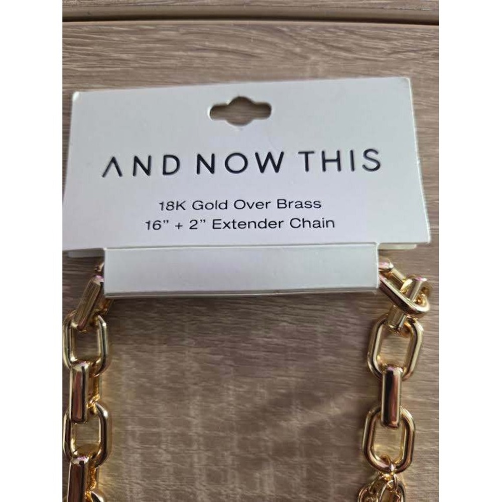 And‎ Now This 18K Gold Over Brass Chunky Link Chain Necklace NL0164695 NWT - Picture 3 of 4